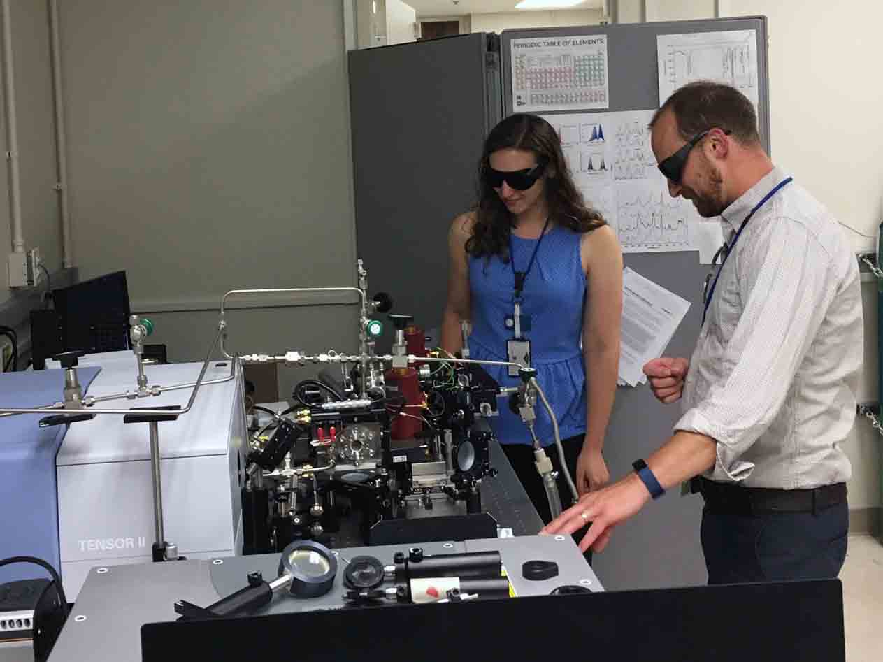 a woman and a man working in the lab